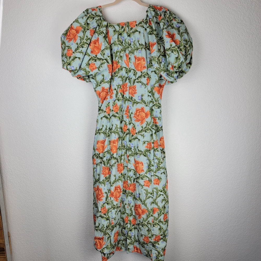 NWT Agua by Agua Bendita Camelia Peonia Atardecer Ruched Midi Dress Large - Picture 5 of 14